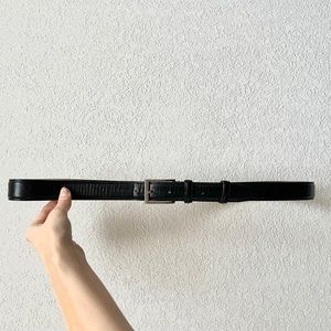 Black mens handmade Italian leather square buckle skinny belt